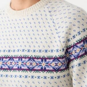J. Crew Men’s Lambswool Fair Isle Sweater - Cream and Purple Size XS